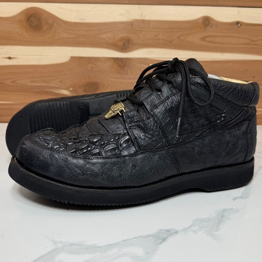 Los Altos Men's‎ Genuine Caiman with Smooth Ostrich Casual Shoes Lace Up size 9